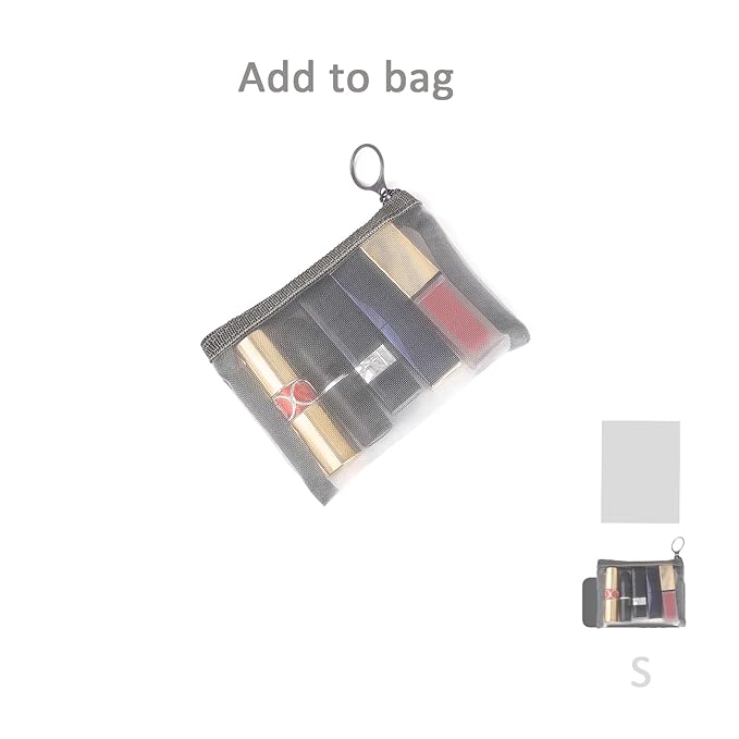 patu Zipper Mesh Bags, Pack of 5 (XS/S/M/L & Long Pouch), Beauty Makeup Cosmetic Accessories Organizer, Travel Toiletry Kit Set Storage Case, Gray