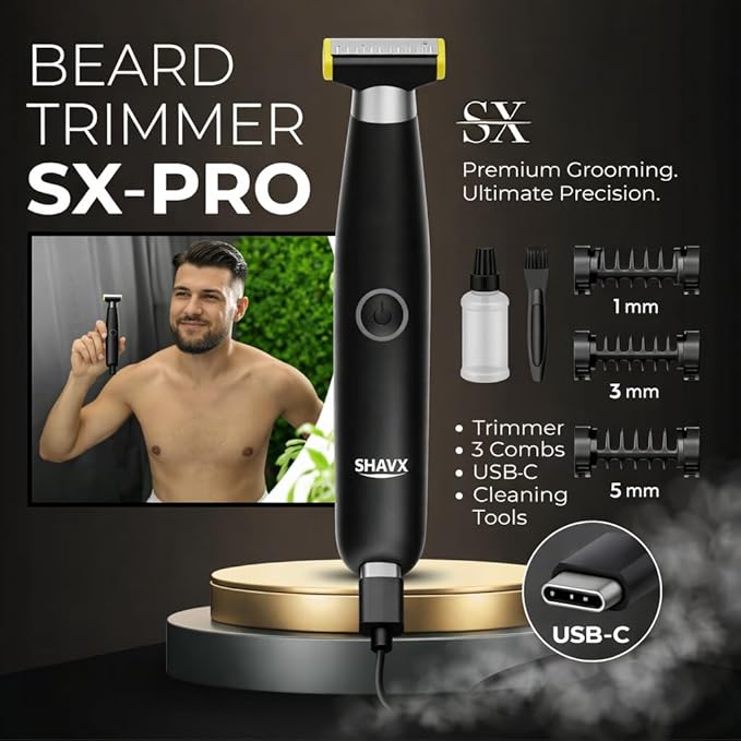 Electric Body Hair Trimmer & Beard Shaver for Men – Pubic & Groin Hair Ball Groomer – Skin-Safe for Sensitive Areas, Chest & Legs – Dual Blade Wet/Dry IPX6 Waterproof, Rechargeable with 3 Guide Combs