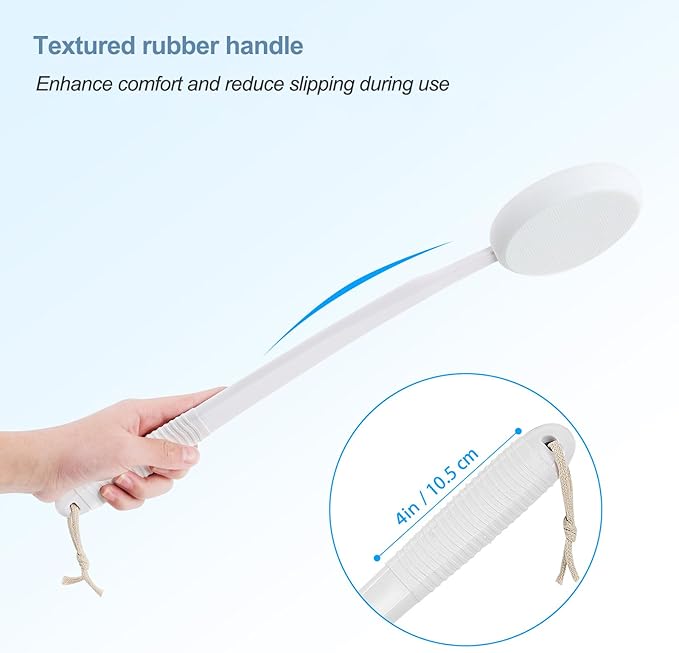 Lotion Applicator for Back, Feet & Legs, Long Plastic Handle Moisturizer Cream, Self Tanning, Sunscreen, Ointment, Medicine Back Applicator for Elderly, Men or Women with 3 Washable Pads (White)