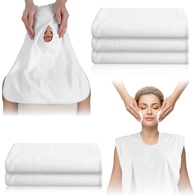 5 Pieces Facial Towels for Estheticians Wrap Soft Facial Cloth with Split Design Microfiber Soft Spa Towel for Skincare, Massage & Professional Use (White)