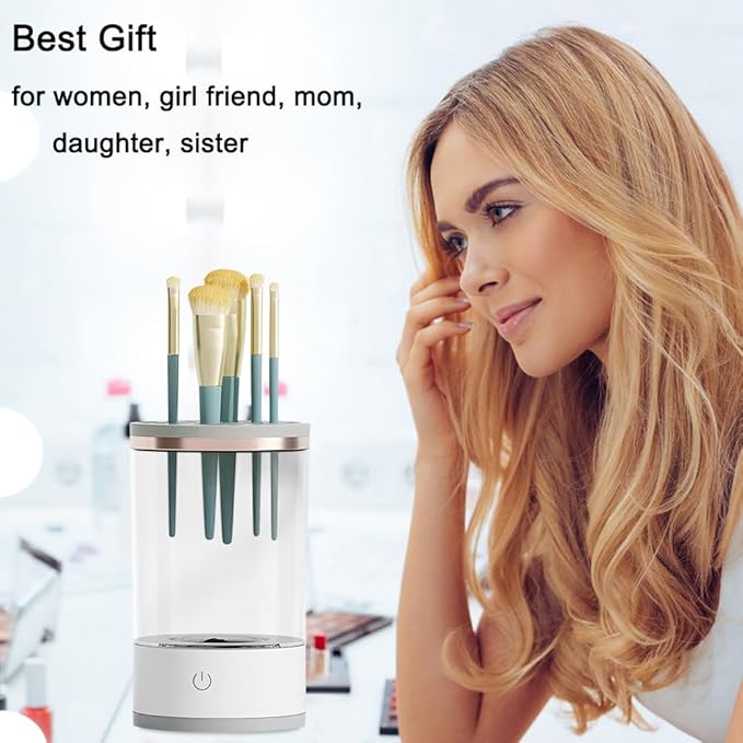 Makeup Brush Cleaner, Automatic Makeup Brush Cleaning Machine, 3-in-1 Electric Beauty Brush Cleaner, Air Drying and Dust-proof Organizer, Makeup Brush Tool, Great Gift for Makeup Friends