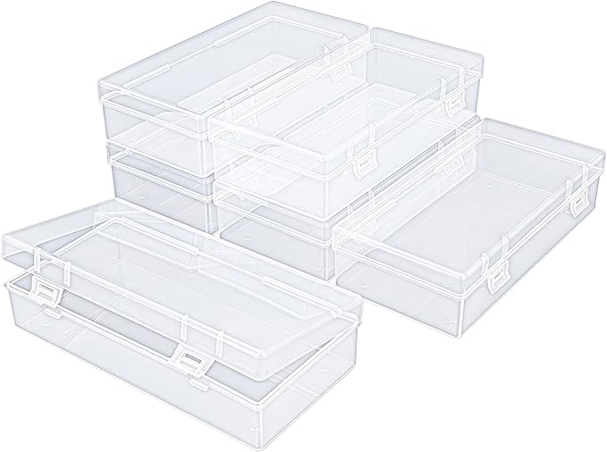 6 Pack Rectangular Clear Plastic Storage Containers Box with Hinged Lid for Beads and Other Small Craft Items (7.28 x 3.54 x 1.77 inch)
