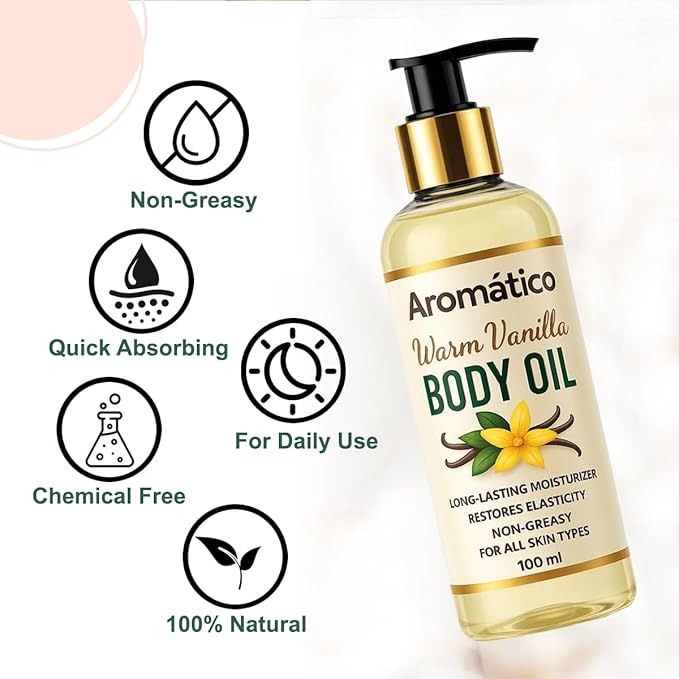 Warm Vanilla Mini Body Oil for Women | Moisturizing After Shower Body Oil for Daily Use | Cozy, Creamy Vanilla Scent - 4 fl oz