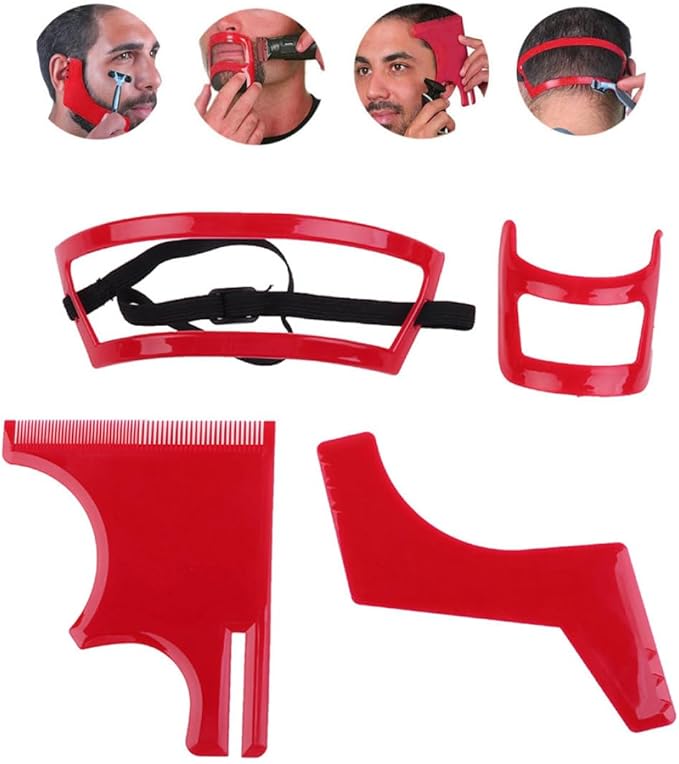 Beard Shaping Tool Kit Neckline Shaving Template Guide Set for Men Hair Styling Red, Beard Trimmer Template Guide, STANDARD