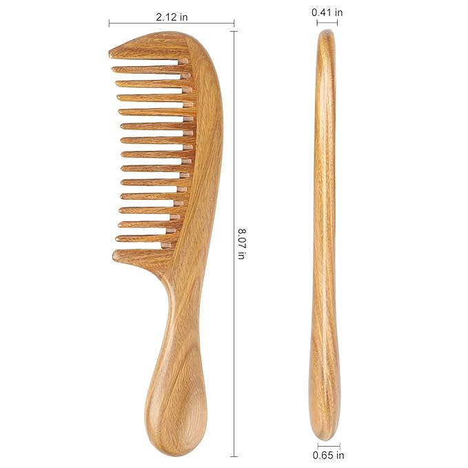 Onedor Handmade 100% Natural Green Sandalwood Hair Combs - Anti-Static Sandalwood Scent Natural Hair Detangler Wooden Comb (Wide Tooth),1 Count (Pack of 1)