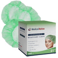 21" Disposable Bouffant Caps Hair Net | CASE OF 1000, Green | Hairnets, Non-Pleated Head Hair Covers |For Medical, Labs, Nurse, Tattoo, Food Service, Hospital, Cooking - Size 21" Green
