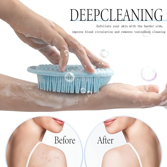 3 Pack Silicone Body Scrubber, Exfoliating Soft Loofah, Scrubber Fit for Sensitive and All Kinds of Skin, Clean Sanitary, Rapid Foaming Black+blue+pink