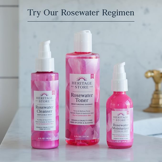 HERITAGE STORE Rosewater & Glycerin Hydrating Facial Mist - Dry Combination Skin Care - Rose Water Spray w/Vegetable Glycerine, Made Without Dyes or Alcohol, Hypoallergenic, 12 FL OZ