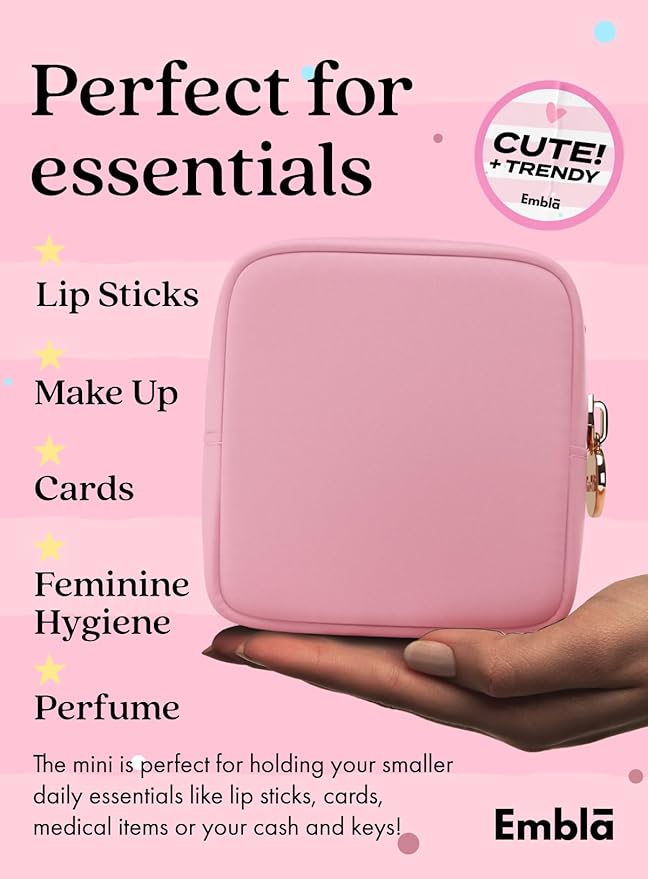 Embla Small Makeup Bag for Purse, Mini Waterproof Nylon Cosmetic Pouch, Durable and Lightweight Travel Toiletry Bag with Smooth Zipper, Light Pink
