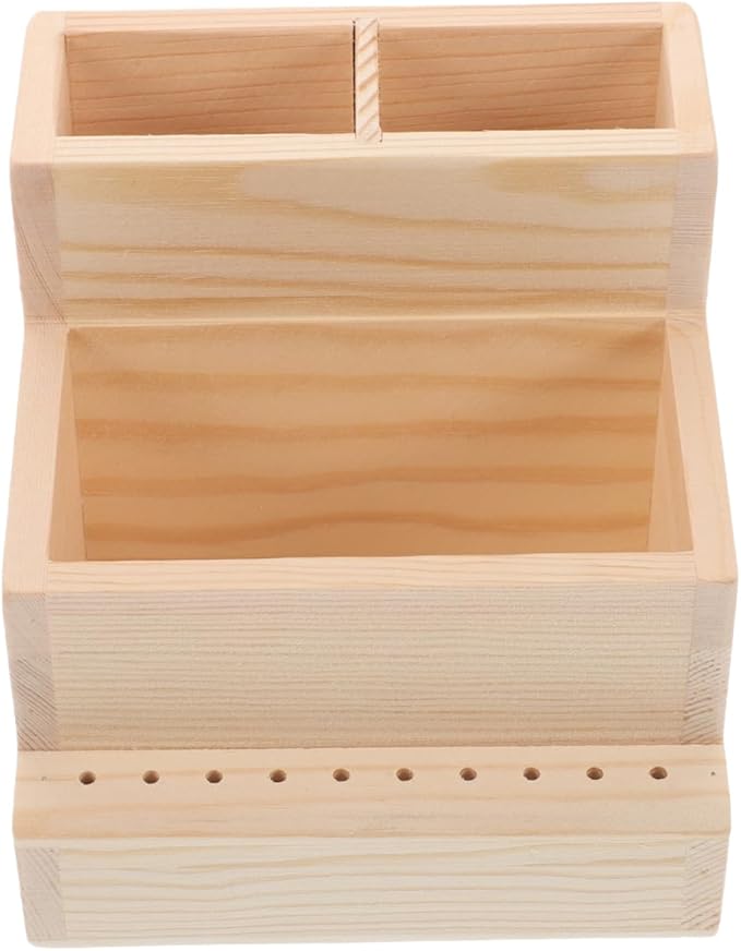 Nail Polish Storage Organizer Box - Large Wooden Beauty Tool Storage Box with Compartments for Manicure Drill Bits and Accessories - Compact 4.53X4.72X3.94 Inch Case for Home and Salon