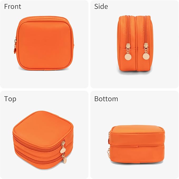 Small Makeup Pouch, Double Zipper Cosmetic Bag, Travel Makeup Bag, Cute Makeup Bag for Purse, Mini Toiletry Bag (Peach)
