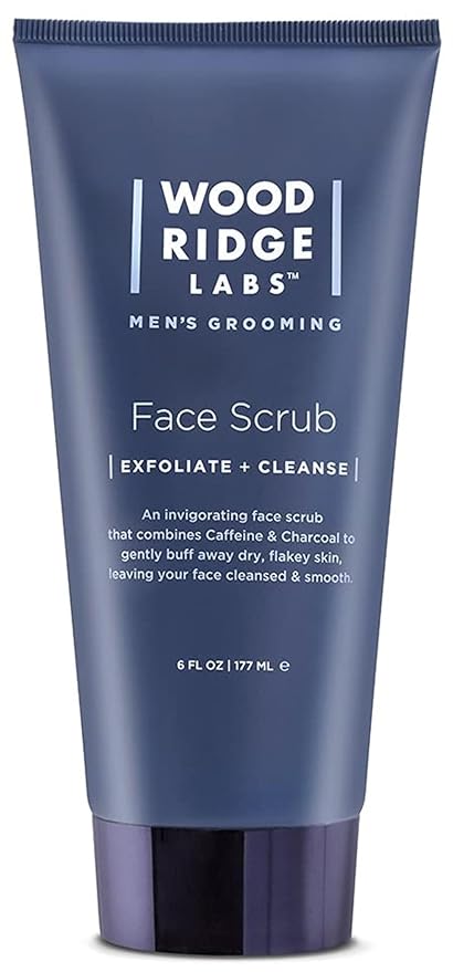 Woodridge Labs Men's Grooming Caffeine & Charcoal Daily Face Scrub - Exfoliate Moisturize & Cleanse | Eliminate Oils & Impurities | Gentle for Sensitive Skin, Paraben Free (6 oz)
