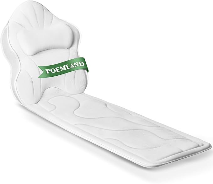 Luxury Thick Full Body Bath Pillows Mat & Cushion for Bathtub Headrest Neck Shoulder Support Comfort Relaxation Spa Accessories Perfect for a Spa Soak in Bathtub (White)