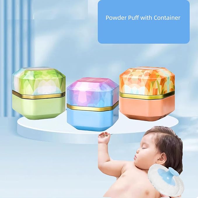 Body Powder Puff and Container, Portable Dusting Powder Container with Puff Dusting powder Case Box Jar for Baby Women Home and Travel Use(Orange)