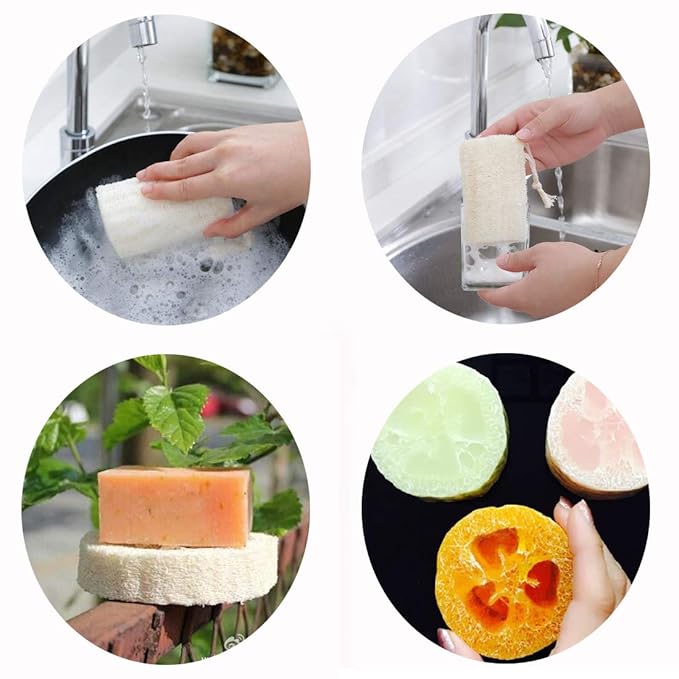 5" Natural Loofah Exfoliating Body Sponge Scrubber, Plant-Based Organic Loofa Luffa for Men & Women Skin Care Bath Shower Cleaning Back & Face, Natural Sponges for Dishes, Pack of 4