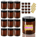 8oz Amber Plastic Jars with Lids 8 oz Plastic Containers with Lids + 20g Sample Containers (Set of 24) Airtight Container for Lip Scrub, Body Butters, Cream, Slime, Craft Storage