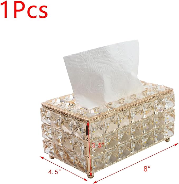 Geesatis Tissue Box Cover, Rectangle Tissue Box Holder, Rectangular Napkin Facial Tissues Holder for Bathroom Toilet Bedroom Living Room Table Desk Office Dresser, 1 Pcs Gold 8''x4.5''x3.5''