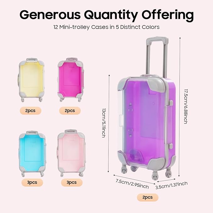 KWHXJ 12 Pack Mini Suitcase Party Favor Gift Box, Empty Mini Luggage Packaging Box, Little Suitcase Storage Containers for False Eyelashes Candy Jewelry Girl Birthday Cruise Trip
