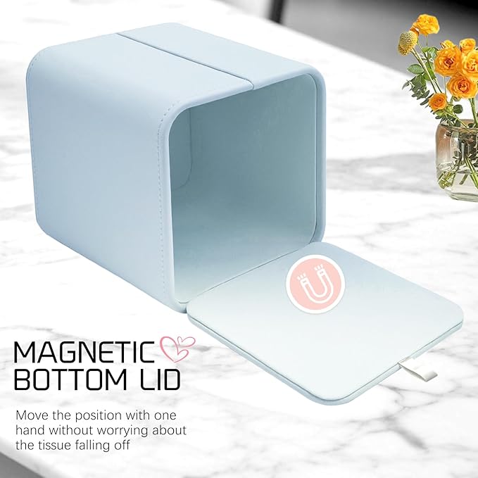 Tissue Box Holder Square PU Leather Stylish Facial Tissue Box with Magnetic Closure Decorative Cube Tissue Box Cover for Bathroom Vanity Office