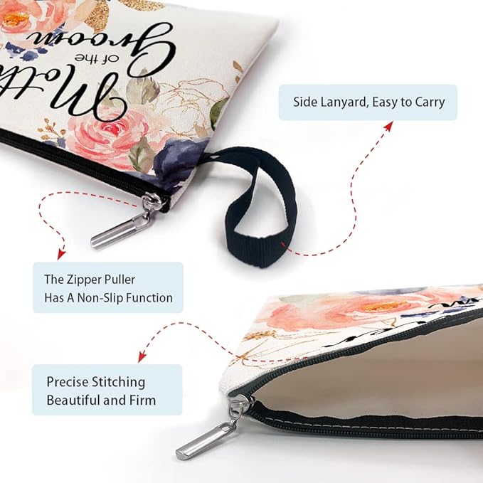 ZHANTUONE Mother of the Groom Funny Cosmetic Bag, for Travel Toiletry Zipper Storage Pouch Makeup Bag, Wedding Engagement, Present for Mother Women, Wedding Gifts for mom friend coworker Sister BFF