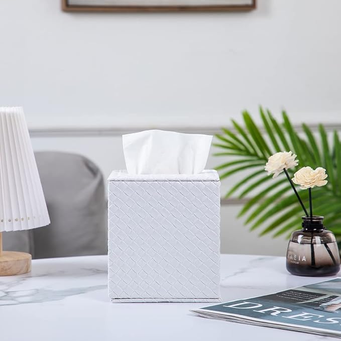 Tissue Box Cover Square,White Tissue Holder for Bathroom Accessories,Bathroom