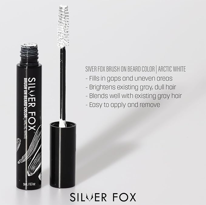 Barbers Choice Silver Line, Facial Hair Brush on Temporary Color for Silver Fox Men- Instantly Brighten White Beards, Mustache & Sideburns, Less Yellow, Easy Application, Arctic White