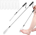 Toe Cleaning Brush Lotion Applicator for Feet with 6 Reusable Drying Covers Foot Cleaner with Telescopic Stainless Steel 16-30 Inch Handle Toe Scrubber for Seniors Elderly Disabled Men Women