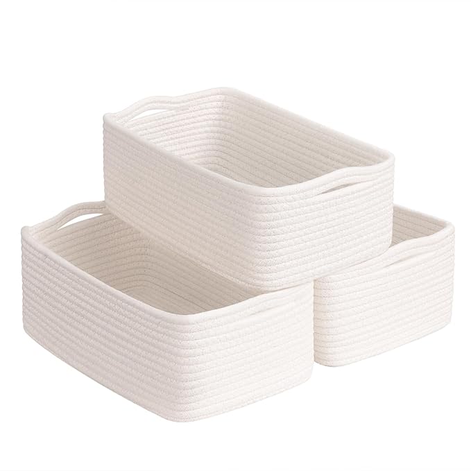 Goodpick Baskets for Shelves, Storage Basket for Organizing, Storage Bins, Toy Box, Wicker Basket for Organization 3 Pack, White, 11 x 7 x 4.5 in