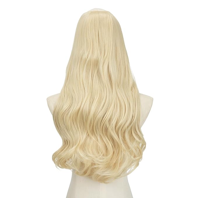 SARLA Clip in U Part Hair Extensions Synthetic Long Wavy Curly Thick Full Head Hairpiece for Women Beach Blonde 24 Inch