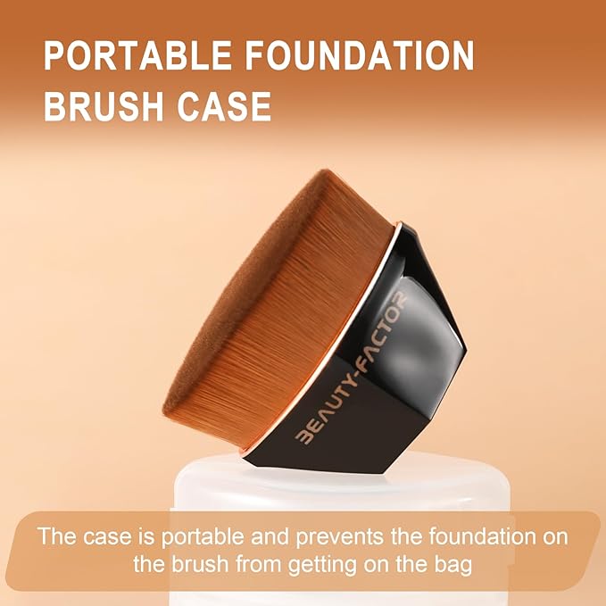 Flat Top Foundation Makeup Brush - Hexagon Kabuki Powder Make Up Brushes Soft and Dense Bristles with Protective Case for Liquid, Blending, Body, Self-tanner, Cream, Buffing (Black)