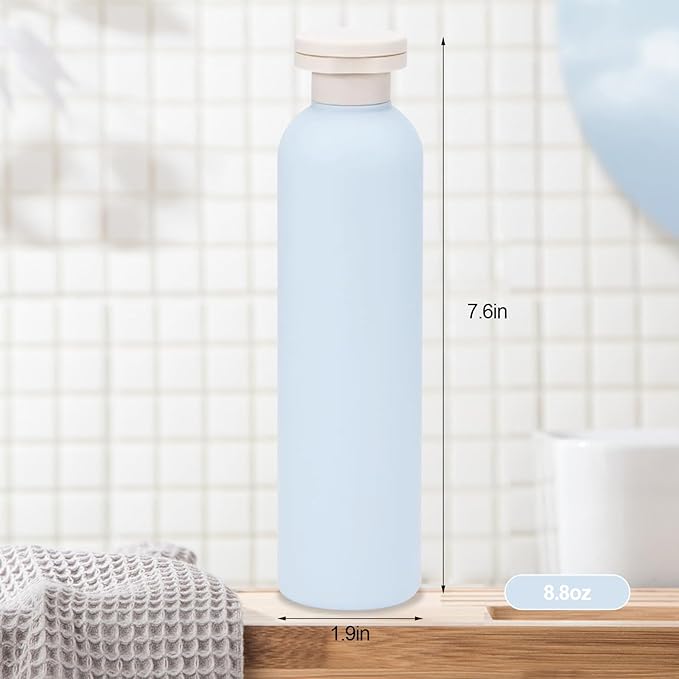 3Pcs 8.8oz Flip Top Squeeze Bottles,Reusable and Refillable Leak Proof Travel Bottles,For Lotions,Facial Creams,Shampoos,Hair Conditioner (Blue)