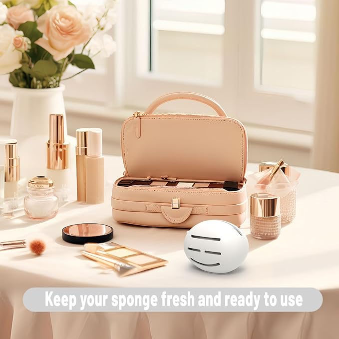 Silicone Makeup Sponge Holder, Triple-Sided Breathable Beauty Blender Case for Travel and Daily Use, Shatterproof Storage, Quick-Drying, and Fits Sponges - White