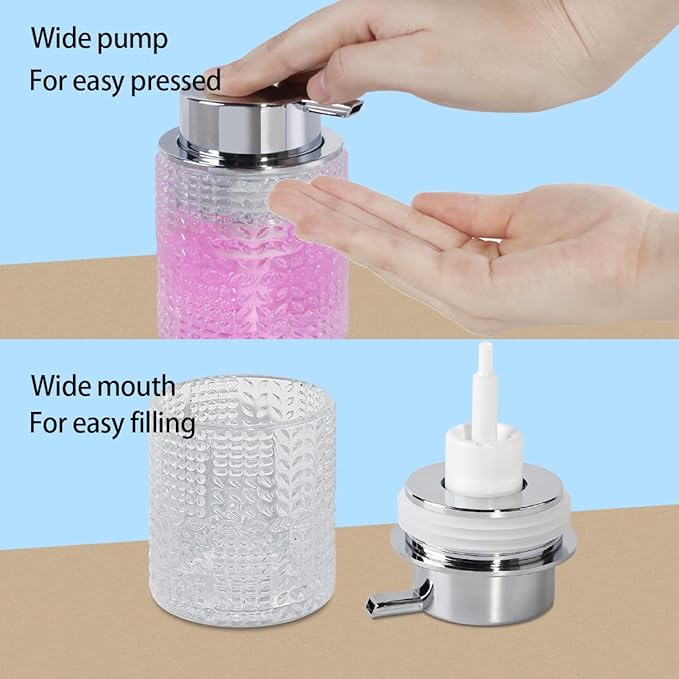 Foaming Hand Soap Dispenser, 10 oz Refillable Clear Glass Foam Soap Dispenser with Large Pump Bottle Container for Kitchen and Bathroom,1 pc