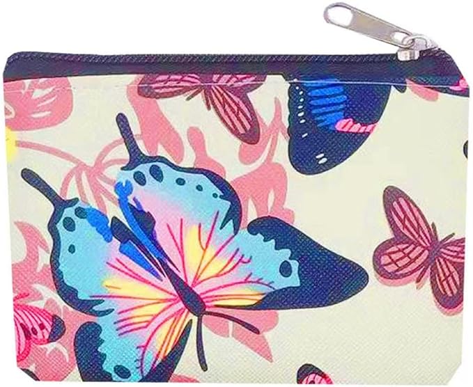HappyDaily 6 Pack PU Leather Zipper Bags Makeup Bags Lipstick Cosmatic Organizer Storage Pouch Carrying Purse (Butterfly(Pink/Blue/White/Beige/Black), Small (3.1" x 5.1"))