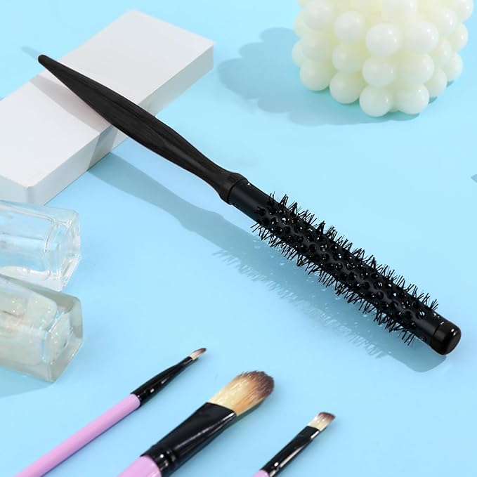 Small Round Nylon Bristle Curling Brush for Women's Hair Styling - Mini Quiff Roller for Blow Drying, Lifting Bangs, and Short Curly Hair, Beard Grooming Brush for Men