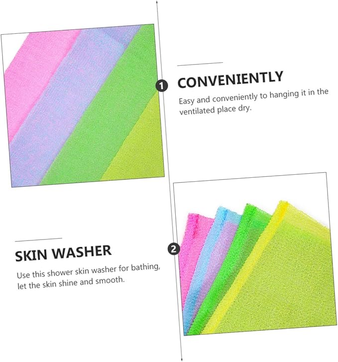 4pcs Exfoliating Bath Towel Back Washer Exfoliating Back Scrubber Back Scrubber Brush Back Scrubber Strap Shower Scrubber Body Washer Scrubber Shower Back Scrubber Bath Scrubber, 91x30cm