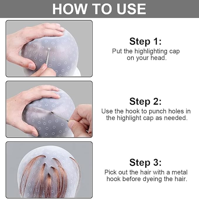 1 Pieces Professional Reusable Hair Coloring Highlighting Cap, Reusable Salon Coloring Tool, White, Blue, Pink (Blue)