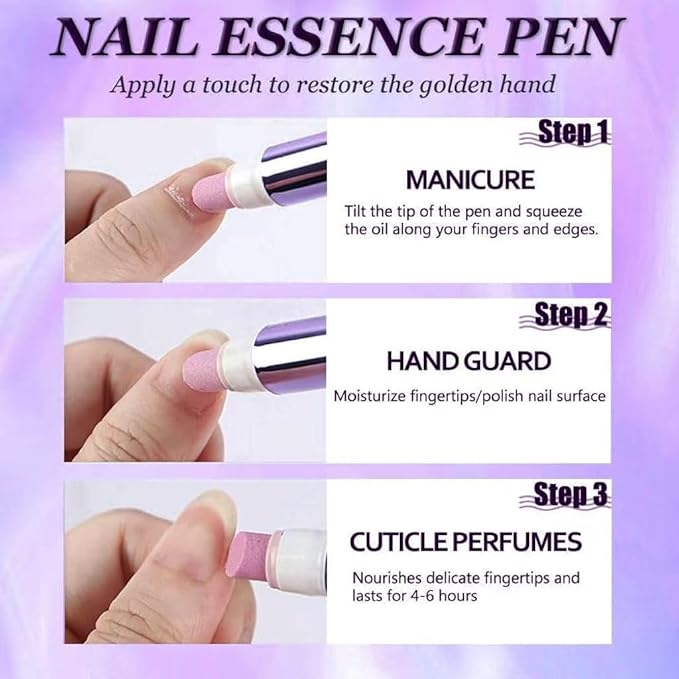 2PC 3-in-1 cuticle oil pen with ceramic tip, used for treating dry and damaged nails, and removing cuticles, Nail Care Pens for Manicure & Pedicure, Professional Salon Tools