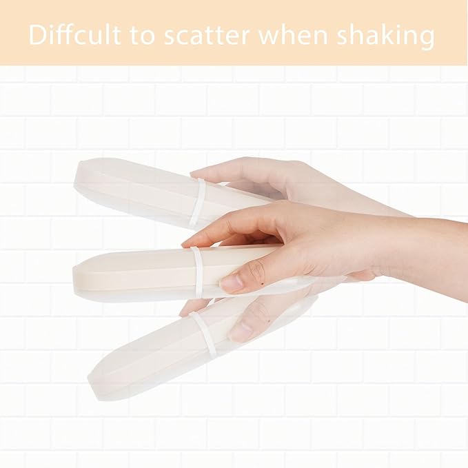 2 Pack Travel Cotton Swab Qtip Holder,Plastic Container Dispenser Box with 2 Silicone Rubber Bands, Portable Cotton Swab Makeup Pads Storage Box with Lid (White, Beige)