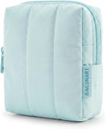 BAGSMART Small Travel Makeup Bag for Purse Toiletry Pouch, Puffy Padded Mini Cosmetics Bag, Cute Make Up Pouch for Women with Slip-in Pocket, Travel Essentials for Toiletries, Blue