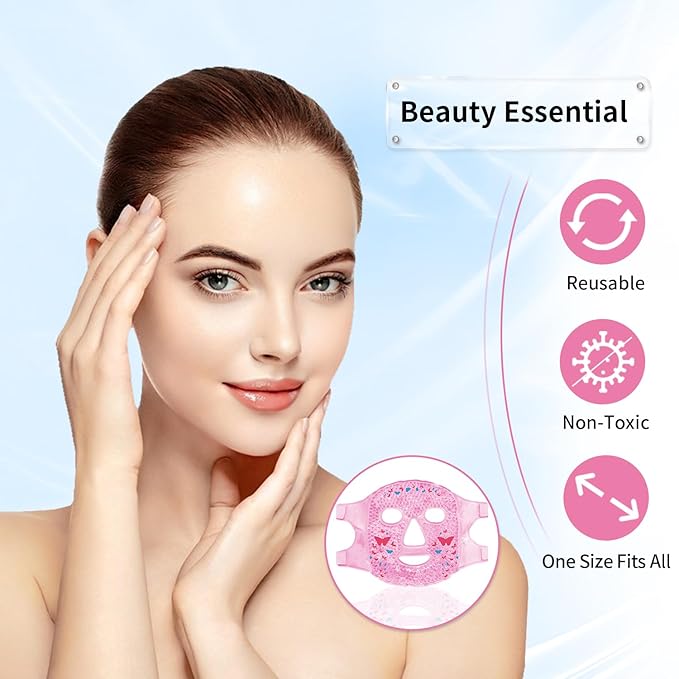 2PCS Cold Face Eye Masks Ice Face Mask Hot Cold Compress for Dark Circles, Puffiness, Migraines, Headache, Stress, Redness, Cooling Face Masks for Women Man, Skin Care