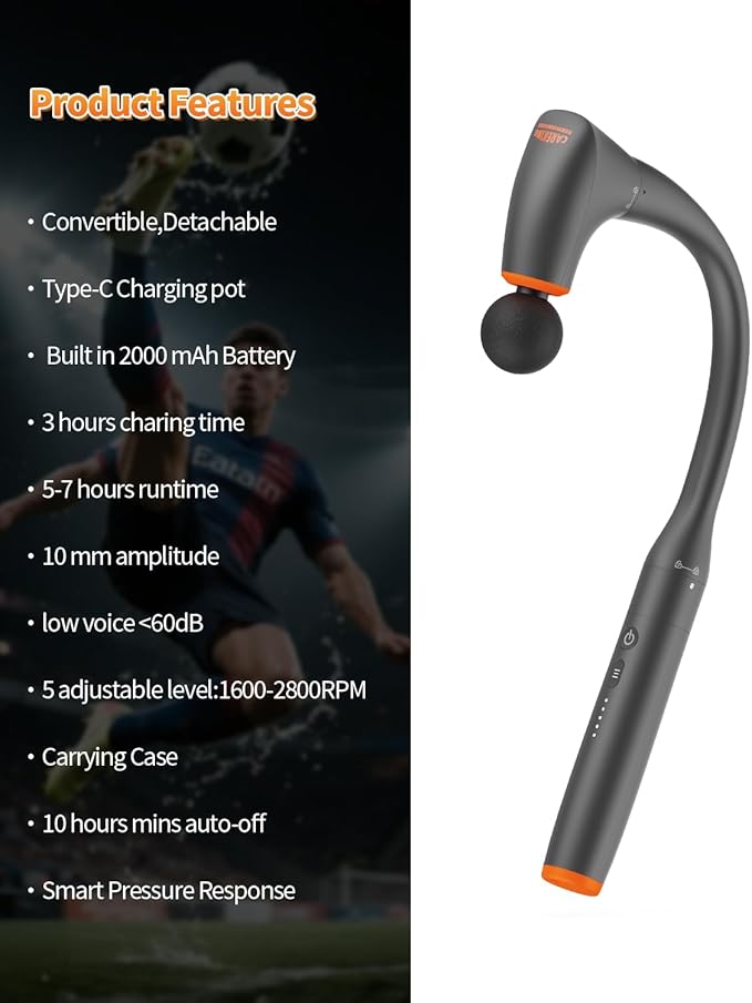 Convertible Massage Gun Deep Tissue for Back Neck Muscle Pain Relief - Electric Handheld Percussion Shoulder Massager Tool with Detachable Long Handle Portable Case，FSA-HSA Eligible