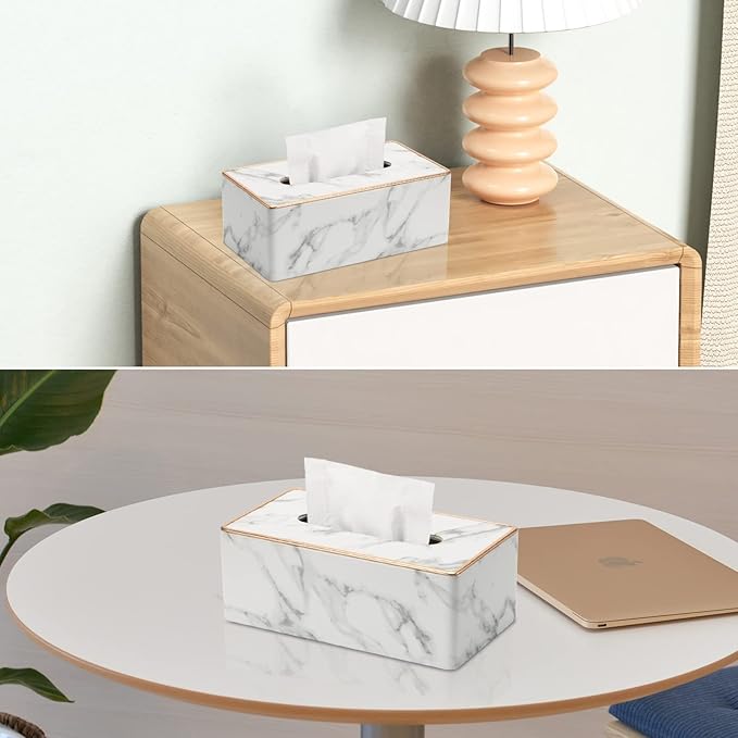 Tissue Box Cover Rectangular, PU Leather Tissue Box Holder for Kleenex, Napkin, Rectangle Tissue Box Covers, Tissue Holder for Bathroom Car Home Decorative 9.84"X5.23"X3.77" - Phnom Penh Marble