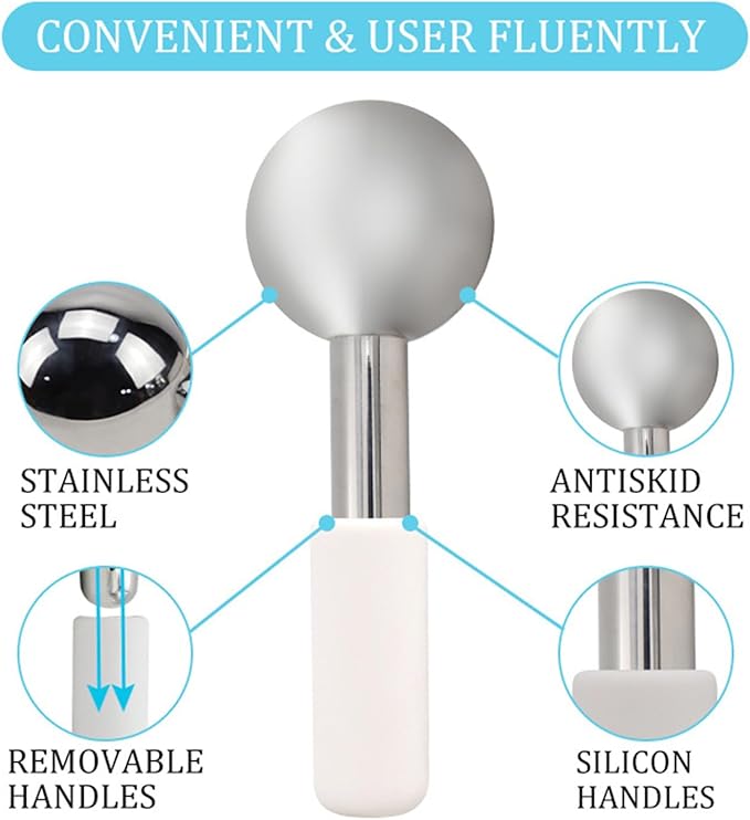 Unbreakable Cryo Stick for Beauty Routines,360 Ice Globes for Face & Eyes,Portable Facials Cold Roller Colling Globes Unbreakable Stainless Steel Cryo Stick