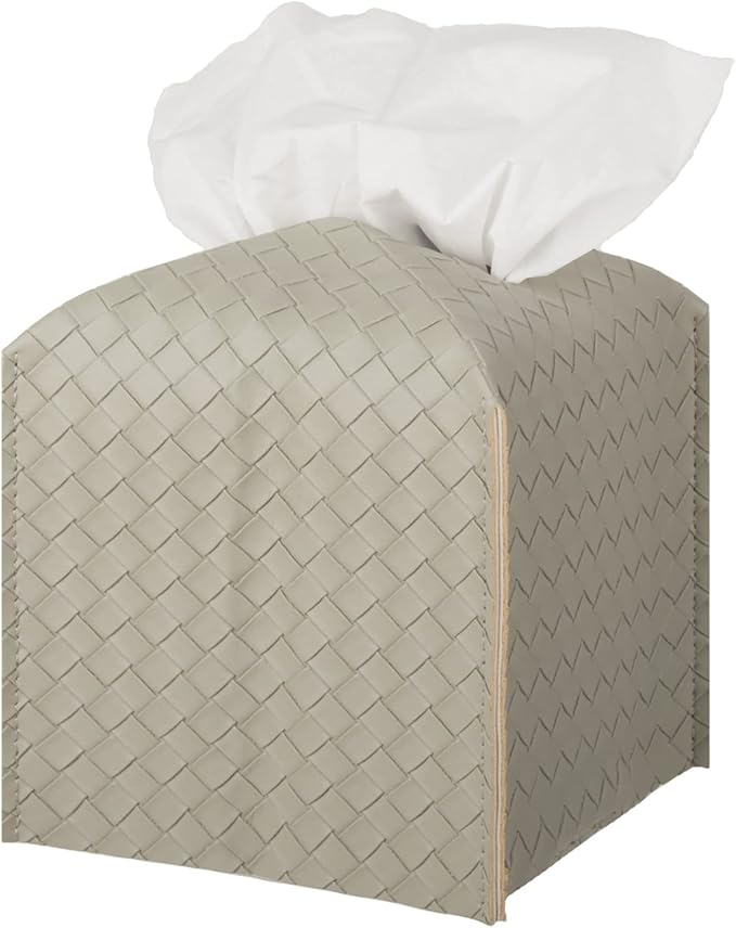 Tissue Box Cover PU Leather Tissue Holder Square Facial Tissue Case Facial Paper Organizer Dispenser for Bathroom, Vanity Countertop, Tabletop, Car, Evergreen
