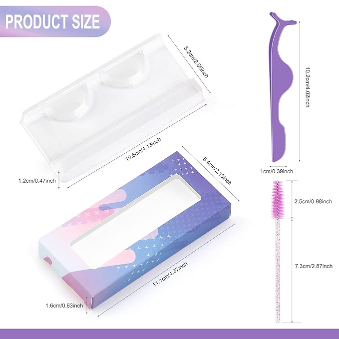 175 Pieces Lash Packaging Wholesale, Include 30 Empty Eyelashes Packaging Box, 30 False Lash Trays, 15 Eyelash Tweezers and 100 Eyelash Brush Mascara Wands Disposable (Purple)