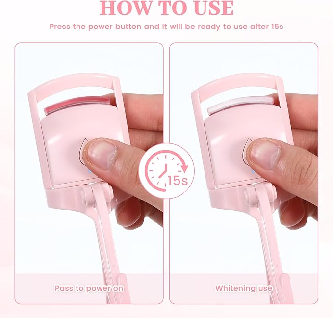 Heated Eyelash Curler, Fast Heat Up in 3s and 24h Long-Lasting Eye Lash Curler for Women,Safe Anti-Burn Heated Lash Curlers,USB Rechargeable Eyelash Curlers with Sensing Heating Silicone Pad(Pink)