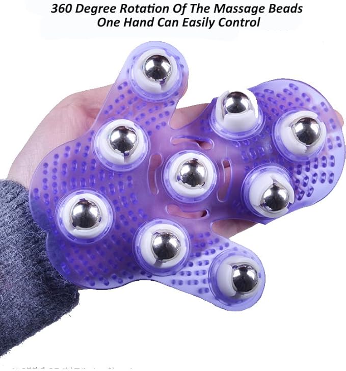 Topwon Palm Shaped Massage Glove 360-degree-roller Metal Roller Ball Beauty Body Care,Cellulite Reduction (Purple)