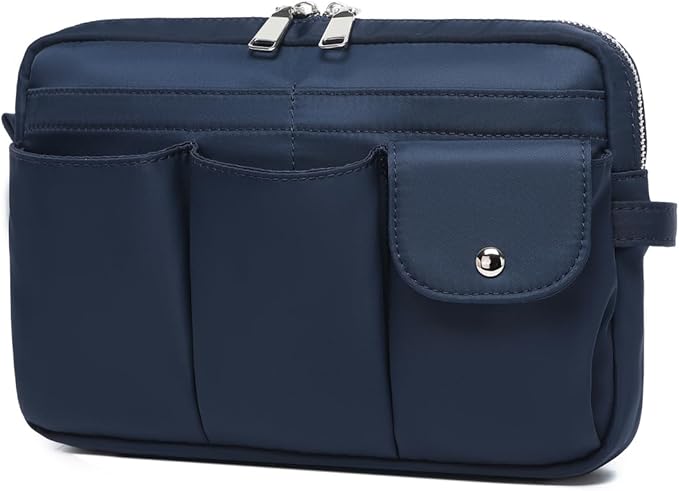 Storage Bag-arge Cosmetic Bag for Women Travel Makeup Bag Zip Up Bag Pure Cotton Canvas Can be Suspended (Navy Blue)