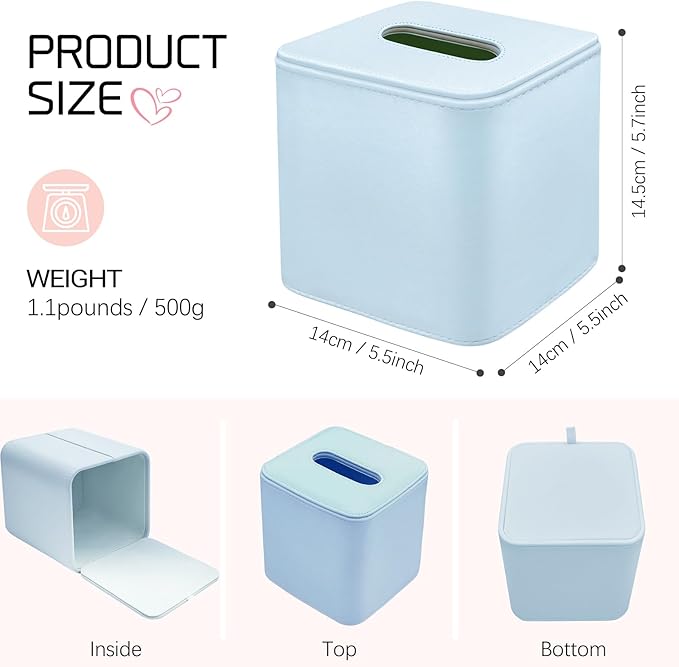 Tissue Box Holder Square PU Leather Stylish Facial Tissue Box with Magnetic Closure Decorative Cube Tissue Box Cover for Bathroom Vanity Office